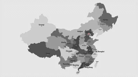 Vector map of China with names of cities and with borders city Stock Footage 330267088