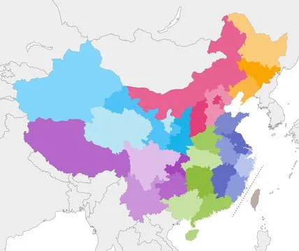 Vector map of China provinces colored by regions Stock Illustration