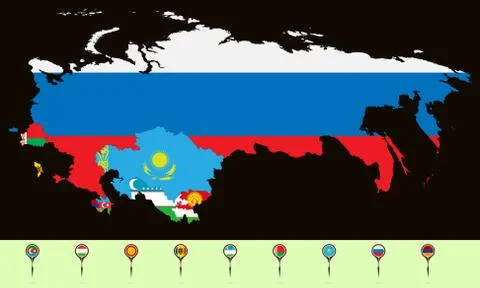 Vector map of the Commonwealth of Independent States (CIS). Set creative mark 스톡 일러스트
