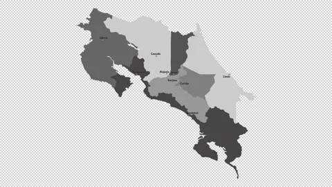 Vector map of Costa Rica with names of cities and with borders city Stock Footage 330712926