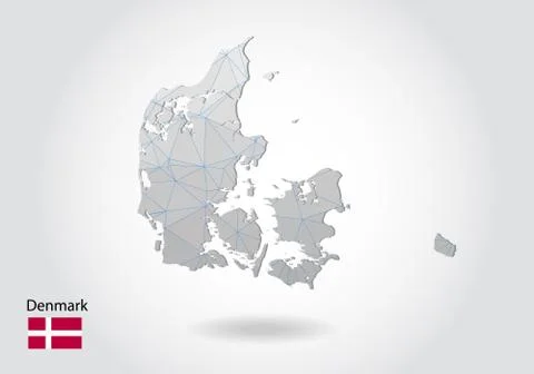 Vector map of denmark with trendy triangles design in polygonal style on dark Stock Illustration