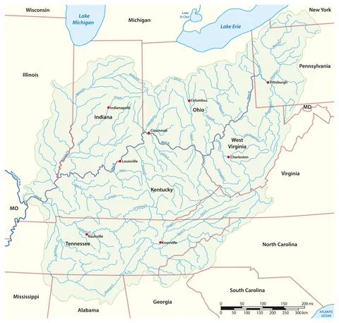 Vector map Drainage Basin of the Ohio River, USA イラスト素材