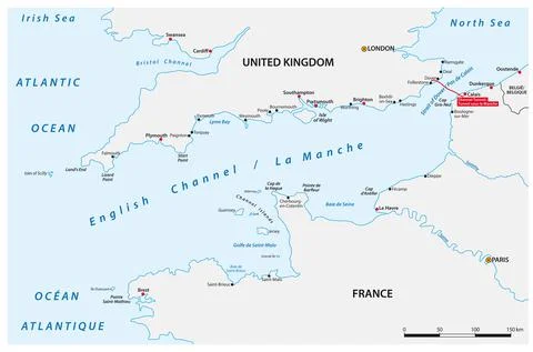 Vector map of the English Channel between United Kingdom and France Stock Illustration