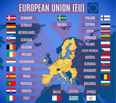 Vector map of European Union . The flags of the member state of the EU. イラスト素材
