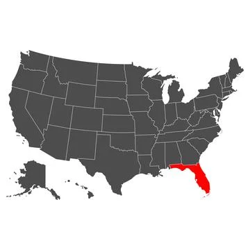 Vector map of Florida. High detailed illustration. Country of the United Stat Stock Illustration