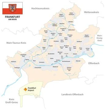 Vector map of Frankfurt with all districts and flag, Germany Illustrazione stock