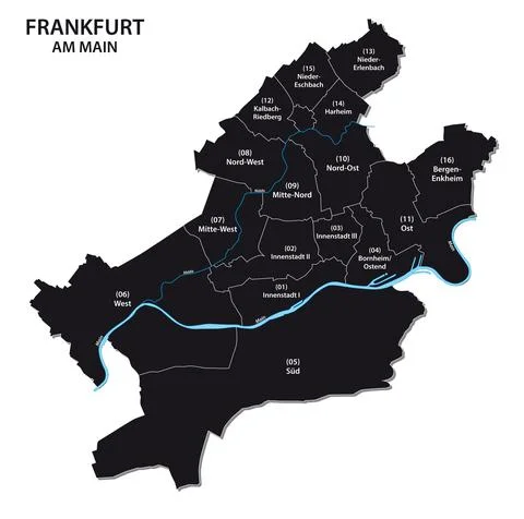 Vector map of Frankfurt with all districts 스톡 일러스트