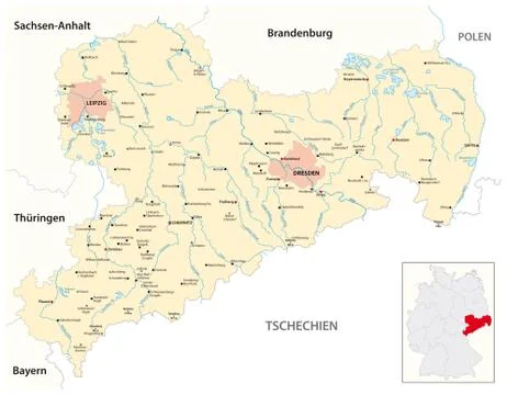 Vector map of the Free State of Saxony, Germany 스톡 일러스트