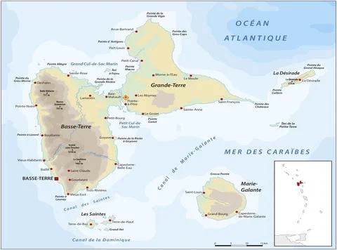 Vector map of French overseas territory Guadeloupe Stock Illustration