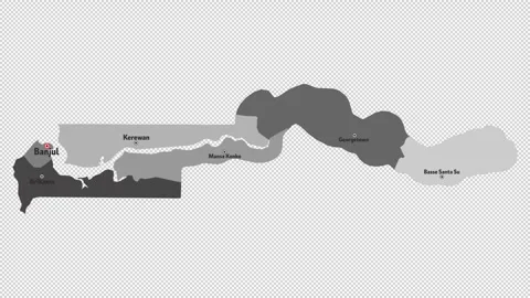 Vector map of Gambia with names of cities and with borders city Stock Footage 331518339