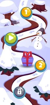 A vector map of the game levels with a vertical image of the winter landscape. Stock Illustration
