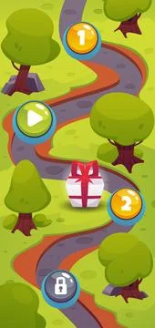 A vector map of the game's levels with a vertical image of a summer landscape Stock Illustration