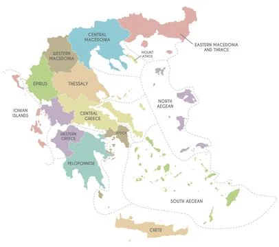 Vector map of Greece with regions or territories and administrative divisio.. Stock Illustration