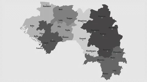 Vector map of Guinea with names of cities and with borders city Stock Footage 330712982