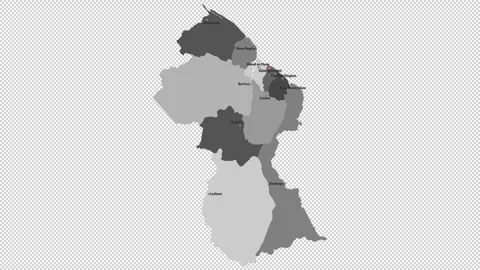 Vector map of Guyana with names of cities and with borders city Stock Footage 331518372