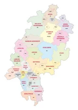 Vector map of the Hessian district with Vehicle registration plates, Germany Stock Illustration