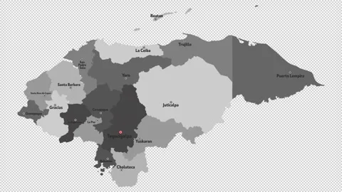 Vector map of Honduras with names of cities and with borders city Stock Footage 331137767