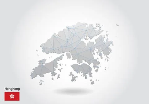 Vector map of hong Kong with trendy triangles design in polygonal style on da Stock Illustration
