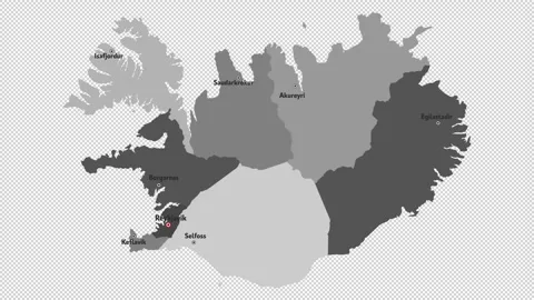 Vector map of Iceland with names of cities and with borders city Stock Footage 330267133