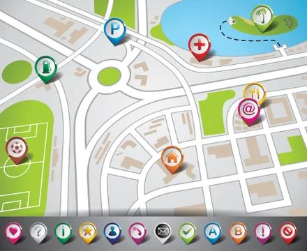 Vector map illustration with pointer set. EPS 10. Stock Illustration