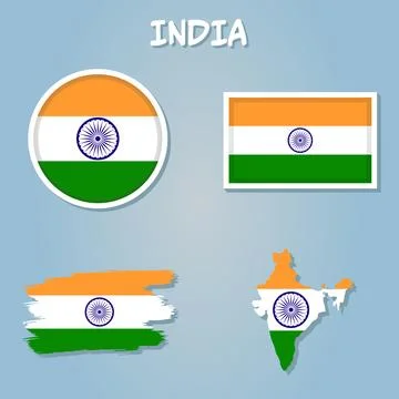 Vector map of India filled with the flag of the country, isolated on white .. Stock Illustration