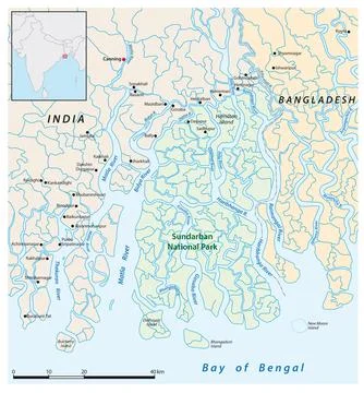 Vector map of india national park sundarban Ilustração Stock