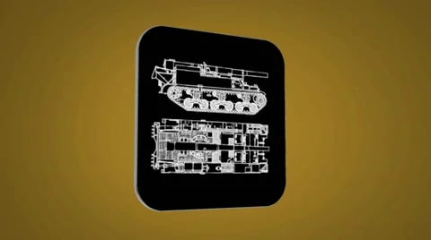 Vector Map intro - Army Tank  - Transition Blueprint - yellow 02 Stock Footage 62258494