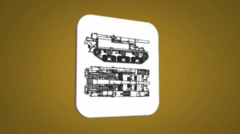 Vector Map intro - Army Tank  - Transition Blueprint - yellow 01 Stock Footage 62258503