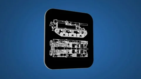 Vector Map intro - Army Tank  - Transition Blueprint - blue 02 Stock Footage 62258546