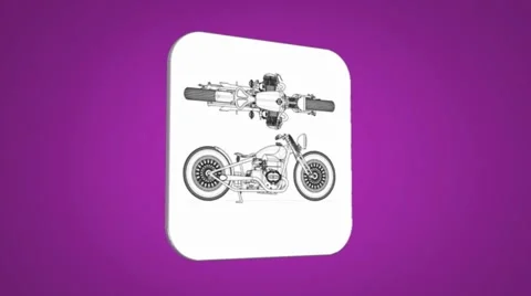 Vector Map intro - Old bike - Transition Blueprint - purple 01 Stock Footage 62181494