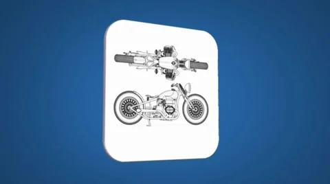 Vector Map intro - Old bike - Transition Blueprint - blue 01 Stock Footage 62181597