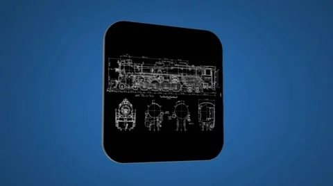 Vector Map intro - Old Train - Transition Blueprint - blue 02 Stock Footage 61893383