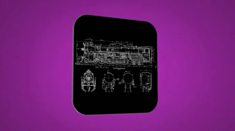 Vector Map intro - Old Train - Transition Blueprint - purple 02 Stock Footage 61893448