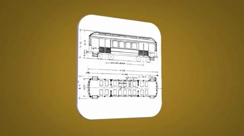 Vector Map intro - Old Train Wagon - Transition Blueprint - yellow 01 Stock Footage 61963201