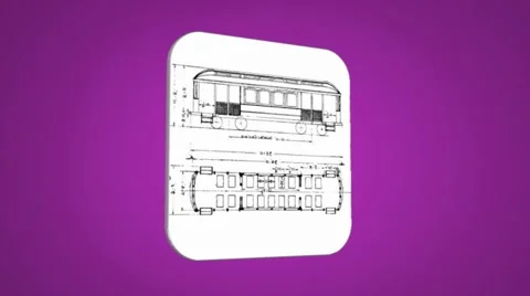 Vector Map intro - Old Train Wagon - Transition Blueprint - purple 01 Stock Footage 61963245