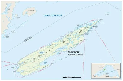 Vector map of Isle Royale National Park in Lake Superior, Michigan, USA Ilustração Stock