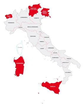 Vector map of the Italian regions with special law Illustrazione stock