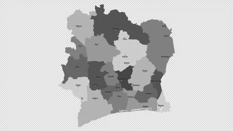 Vector map of Ivory Coast with names of cities and with borders city Stock Footage 331137783