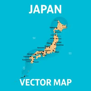 Vector map of Japan with cities and roads on separate layers Stock Illustration