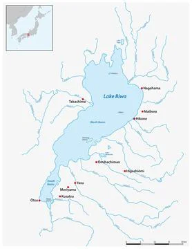 Vector map of Lake Biwa, Shiga Prefecture, Japan Stock Illustration