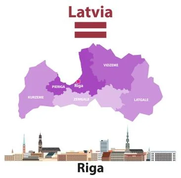 Vector map of Latvia regions with Riga city skyline Stock Illustration