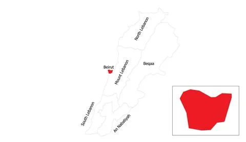 Vector map of lebanon featuring beirut and highlighted regions showing Stock Illustration