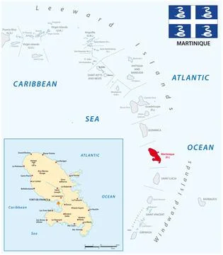 Vector map of the Lesser Antilles with the Marinique archipelago Stock Illustration