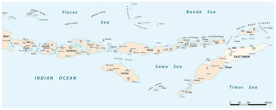 Vector map of Lesser Sunda Islands, Indonesia East Timor Stock Illustration