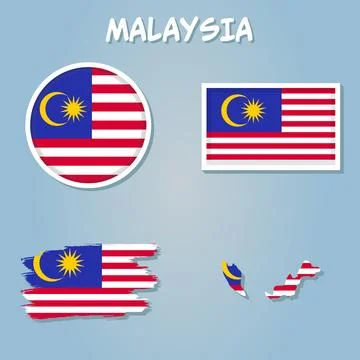 Vector map of Malaysia with the image of the national flag. Stock Illustration