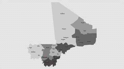 Vector map of Mali with names of cities and with borders city Stock Footage 331136988