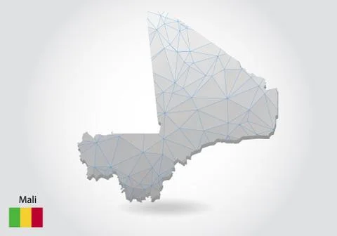 Vector map of Mali with trendy triangles design in polygonal style on dark ba Stock Illustration