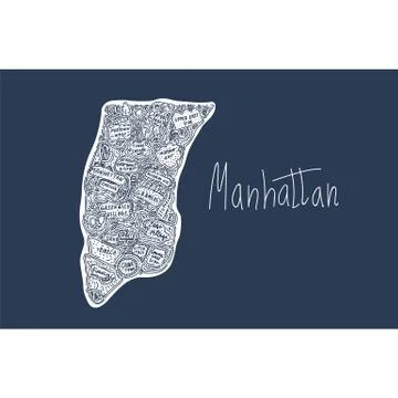 Vector map of Manhattan new York USA. Flat hand-drawn illustration on a dark Stock Illustration