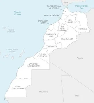 Vector map of Morocco with regions and administrative divisions, and neighb.. Stock Illustration