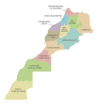 Vector map of Morocco with regions and administrative divisions. Editable a.. Stock Illustration